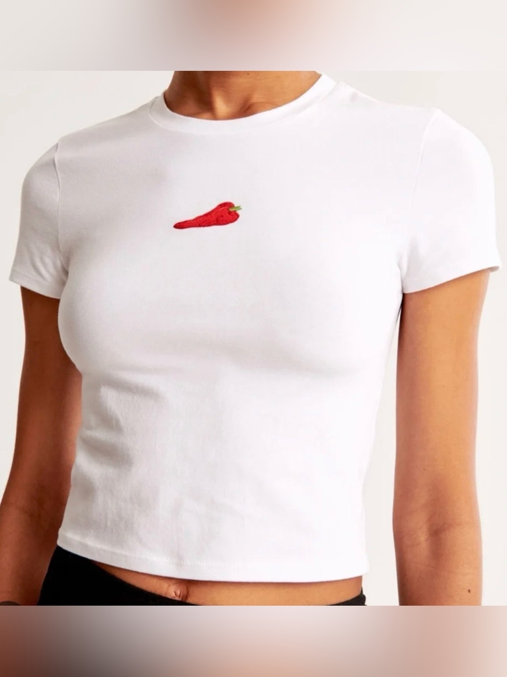 Abercrombie and Fitch Women’s baby tee  with Red Chili Pepper Embroidery 🌶️